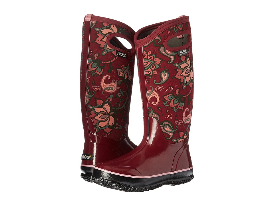 Bogs Classic Paisley Floral Tall (Burgundy Multi) Women