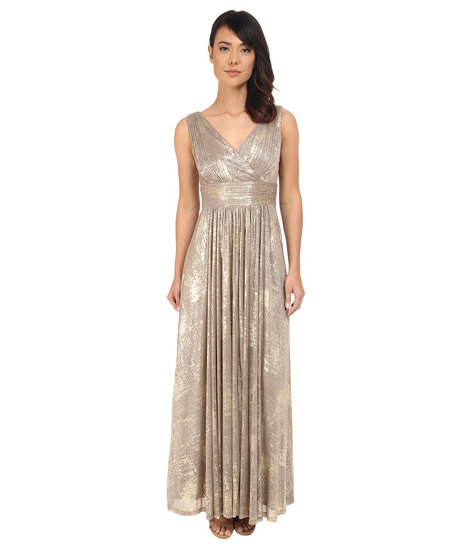 Calvin Klein V-Neck Foil Jersey Dress CD6B2U3L (Taupe) Women
