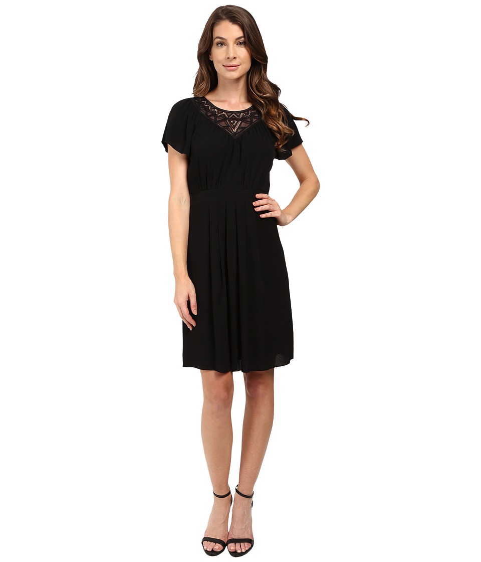 Rebecca Taylor Stained Glass Lace Short Sleeve Dress (Black) Women