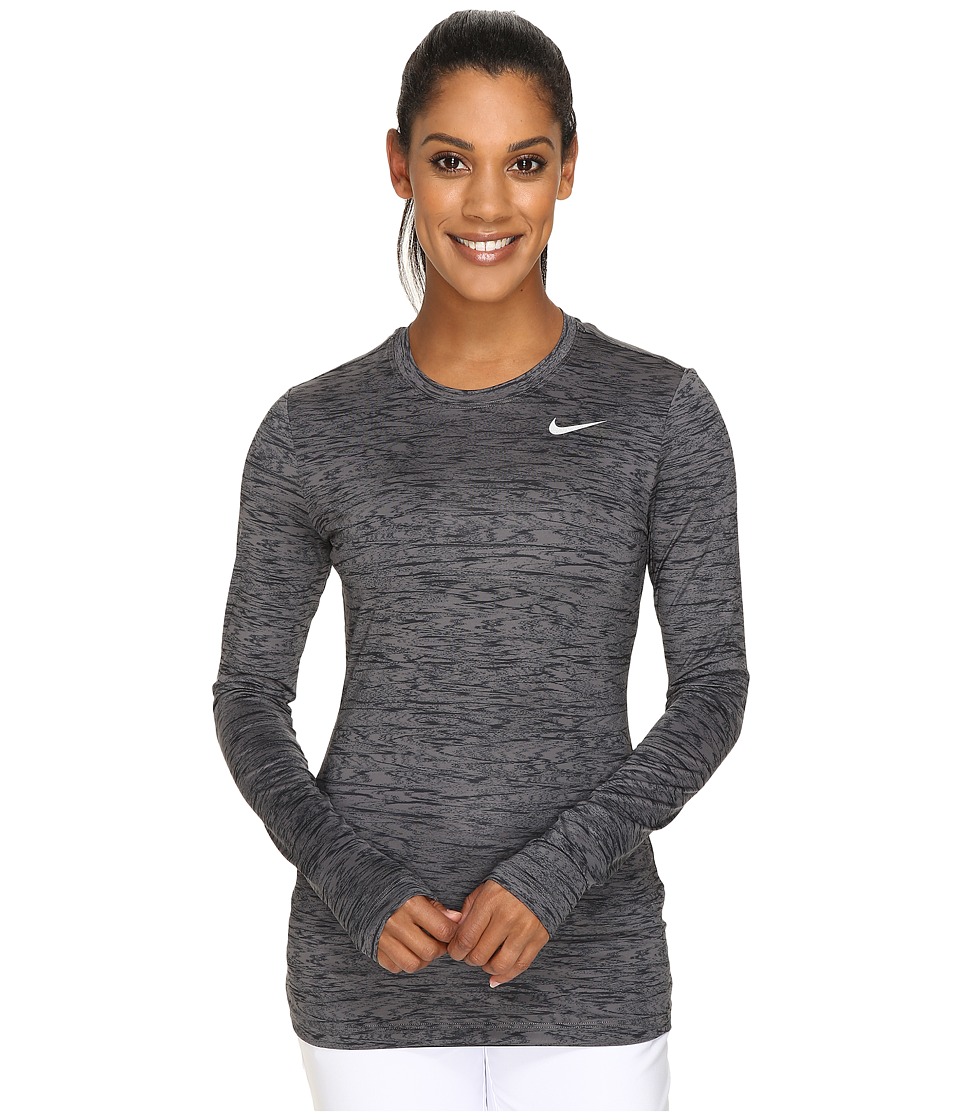 Nike Golf Printed Base Layer Crew (Dark Grey/Black/Metallic Silver) Women