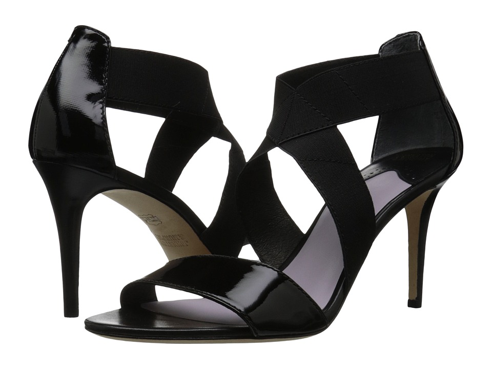 Johnston & Murphy Felicity Cross Strap (Black Textured Patent Leather/Black Elastic) High Heels