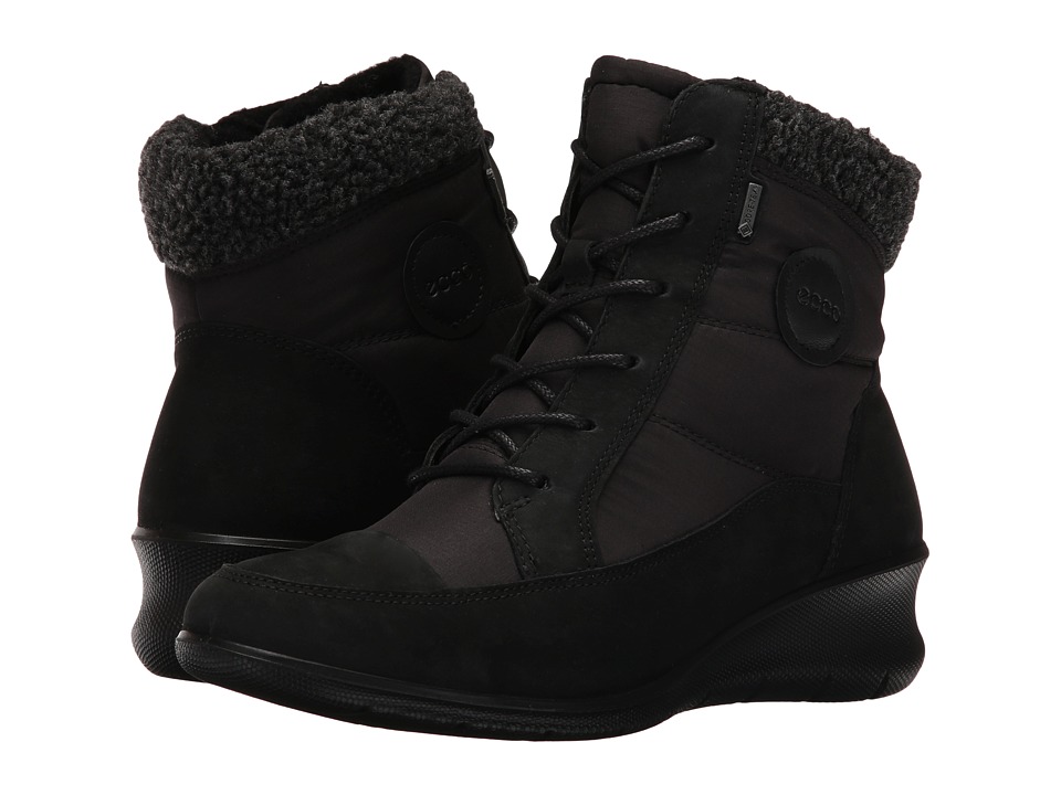 ECCO Babett Wedge Lace Boot (Black Cow Nubuck) Women