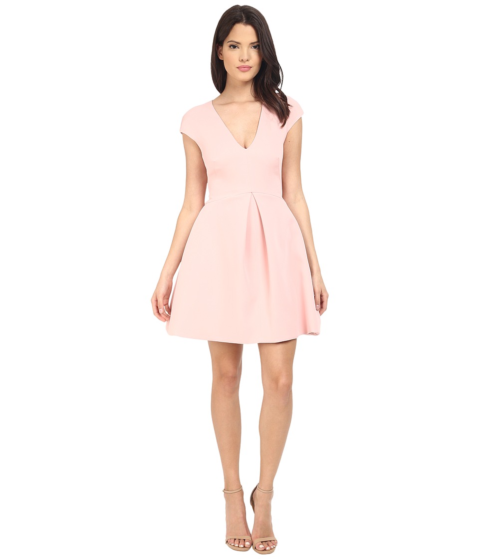 Halston Heritage Cap Sleeve V-Neck Structure Dress w/ Cut Out Back (Lotus) Women