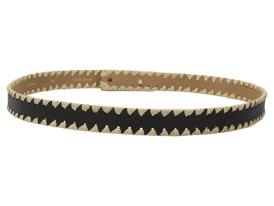 Kate Spade New York Nappa and Straw Scalloped Belt (Black/Natural) Women