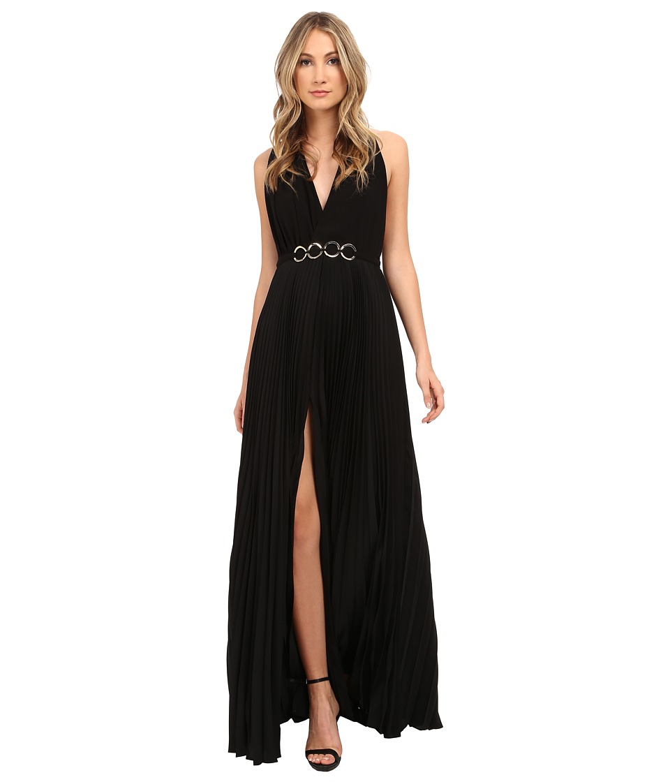 Halston Heritage Sleeveless V-Neck Gown with Pleated Skirt (Black) Women
