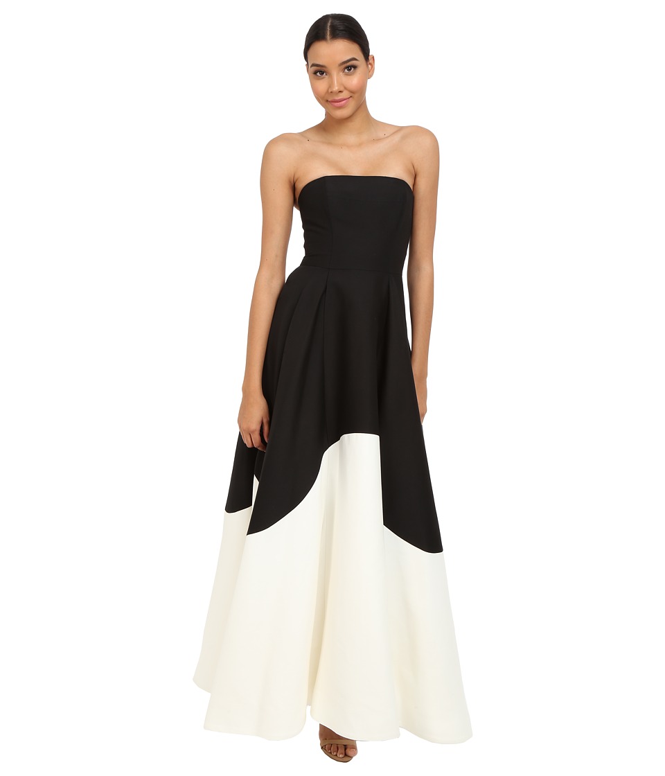 Halston Heritage Strapless Color Blocked Structured Gown (Black/Eggshell) Women