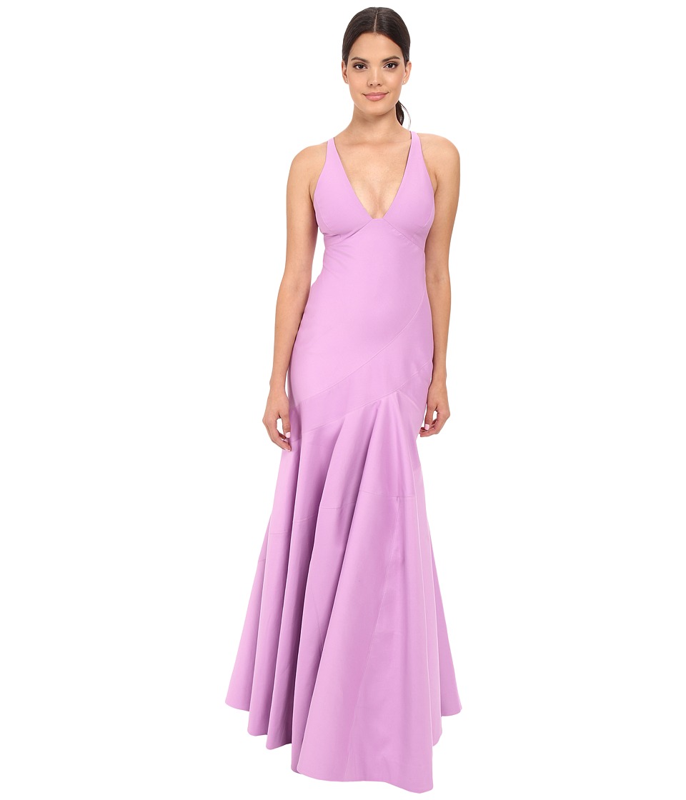 Halston Heritage Sleeveless V-Neck Structured Gown with Seam Detail (Tulip) Women