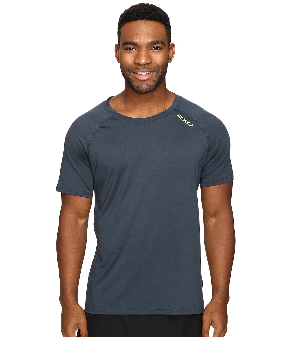 2XU Urban Short Sleeve Top (Ombre Blue Marle/Gecko Green) Men