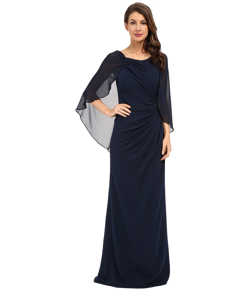 Badgley Mischka Cape Gown (Navy) Women