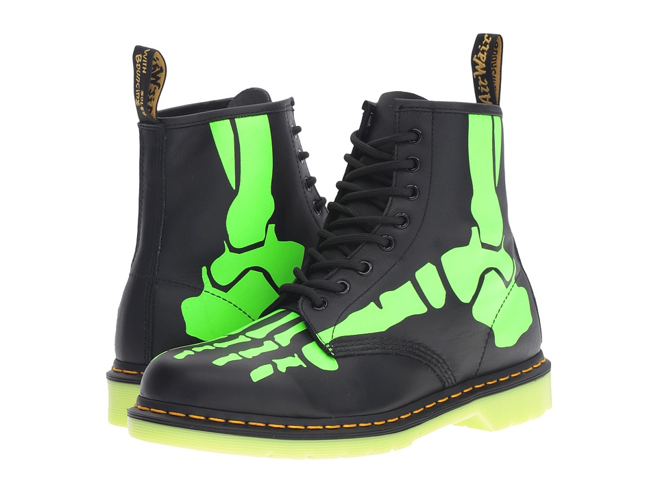 Dr. Martens Skelly 8-Eye Boot (Black Softy T/Glow In The Dark Print) Lace-up Boots
