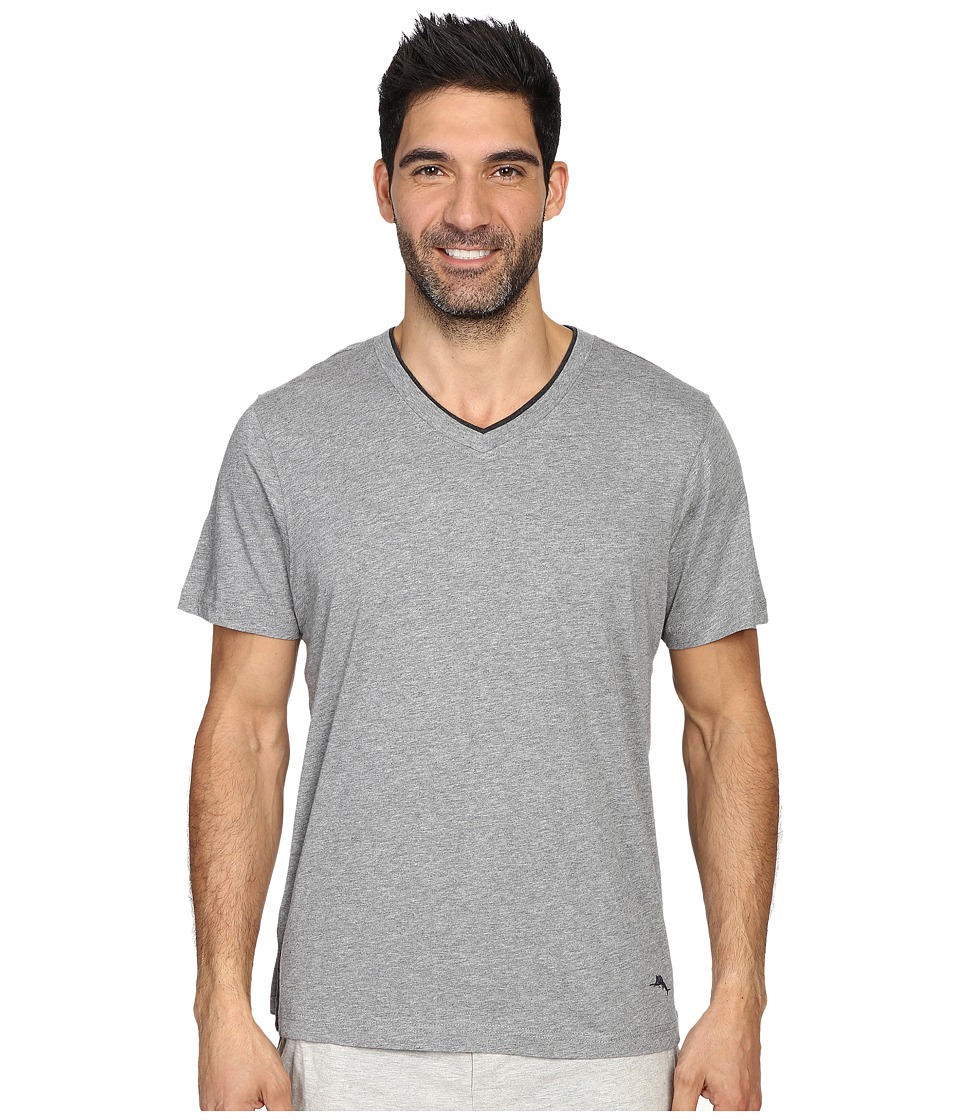 Tommy Bahama Heather Cotton Modal Jersey Short Sleeve V-Neck Tee (Heather Grey) Men
