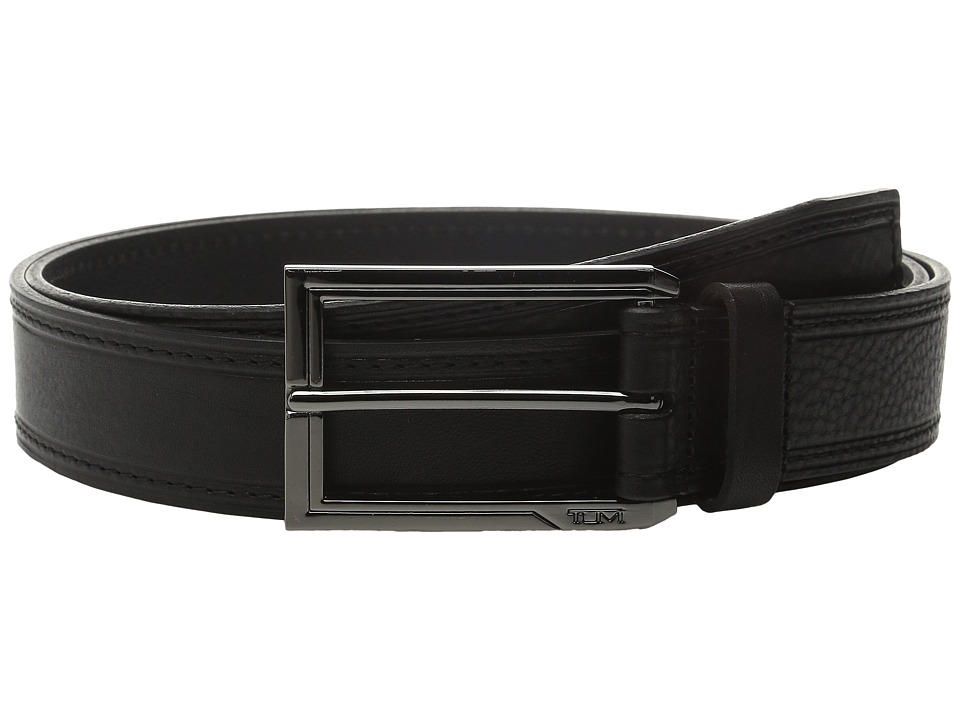 Tumi - Stitched Pebbled Belt (Gunmetal/Black) Men