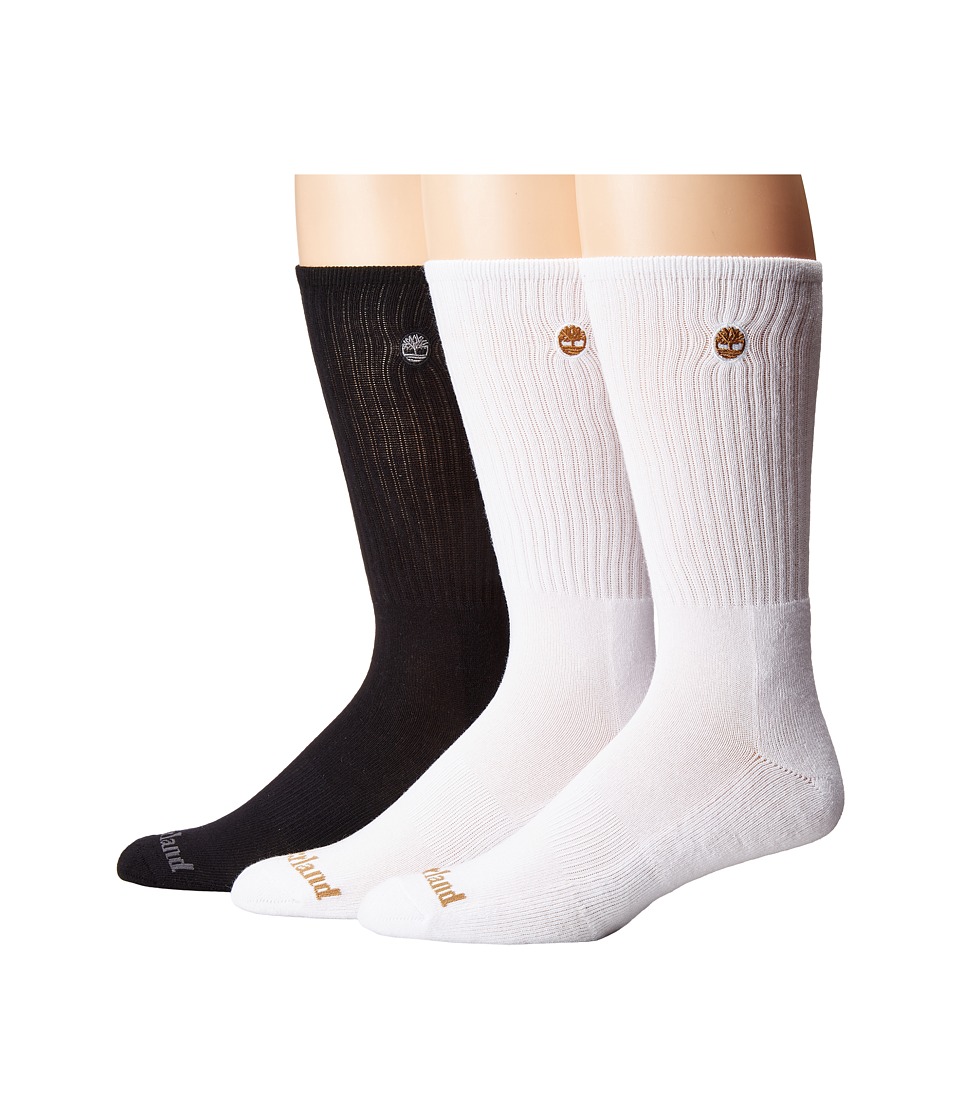 Timberland Classic 3-Pack Boot Crew Socks (White/White/Black) Men