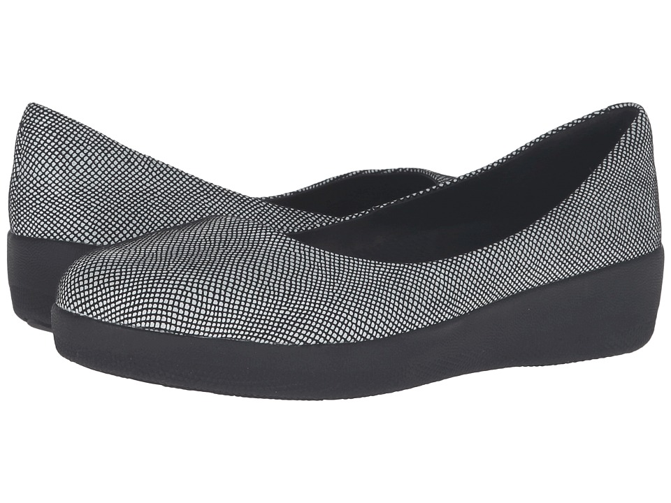 FitFlop Suede Superballerina (Black Foil Snakeprint) Women