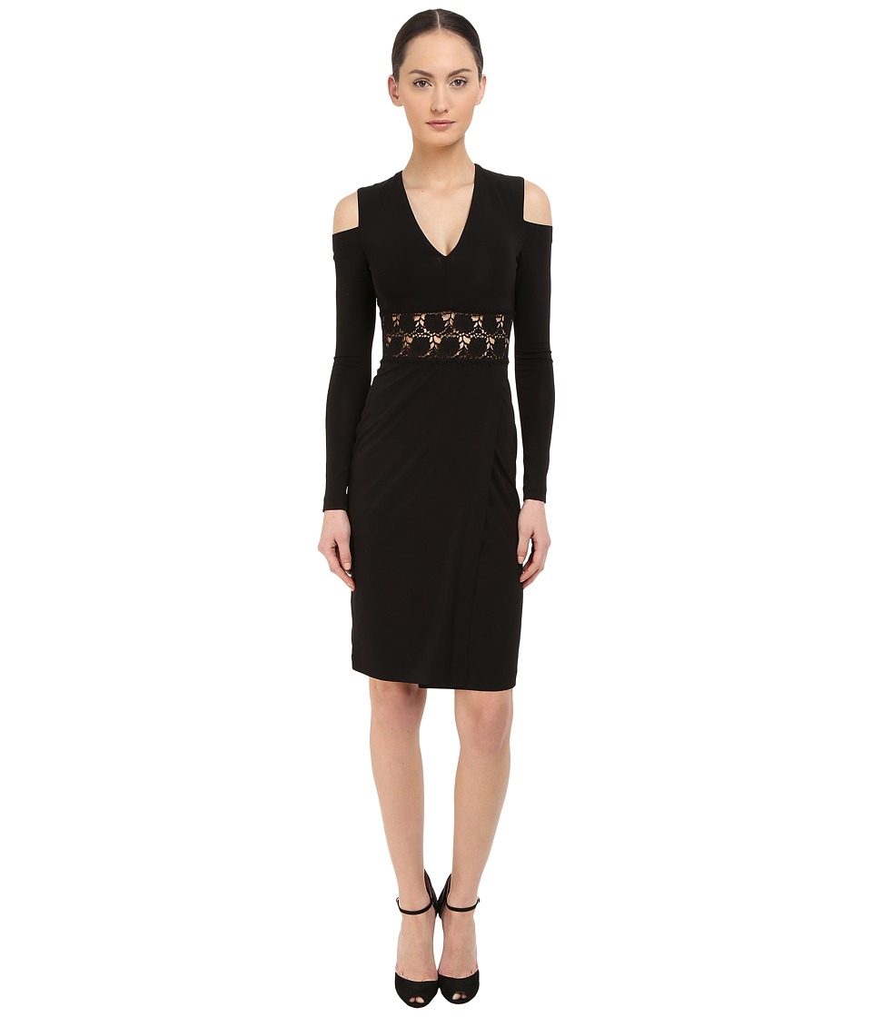 YIGAL AZROUEL Cold Shoulder Long Sleeve V-Neck Dress (Black) Women