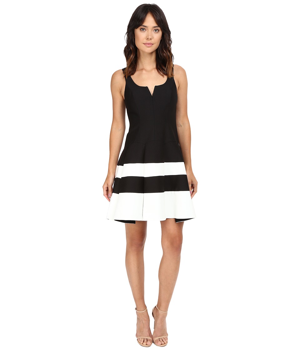 Halston Heritage Round Neck Color Blocked Structured Dress (Black/Chalk) Women