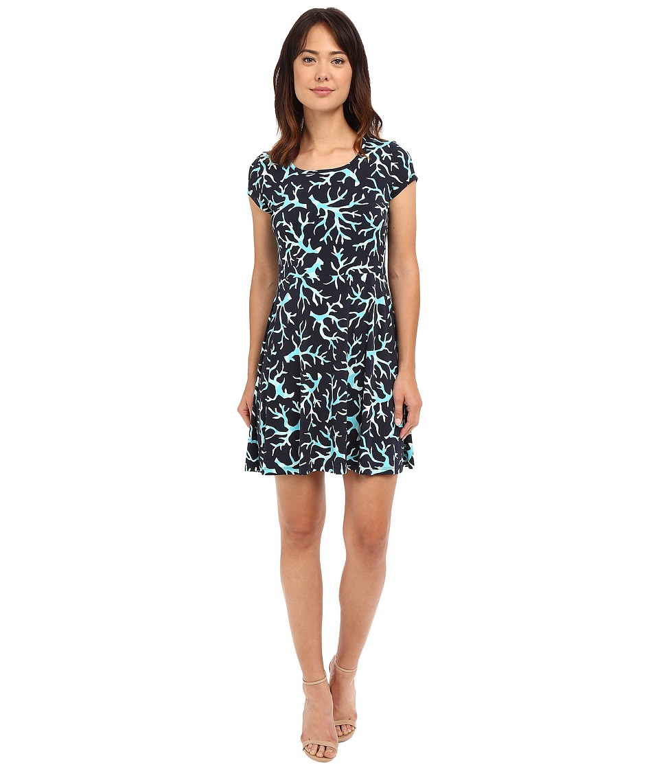 MICHAEL Michael Kors Nandina Cap Flare Dress (New Navy/Turquoise) Women