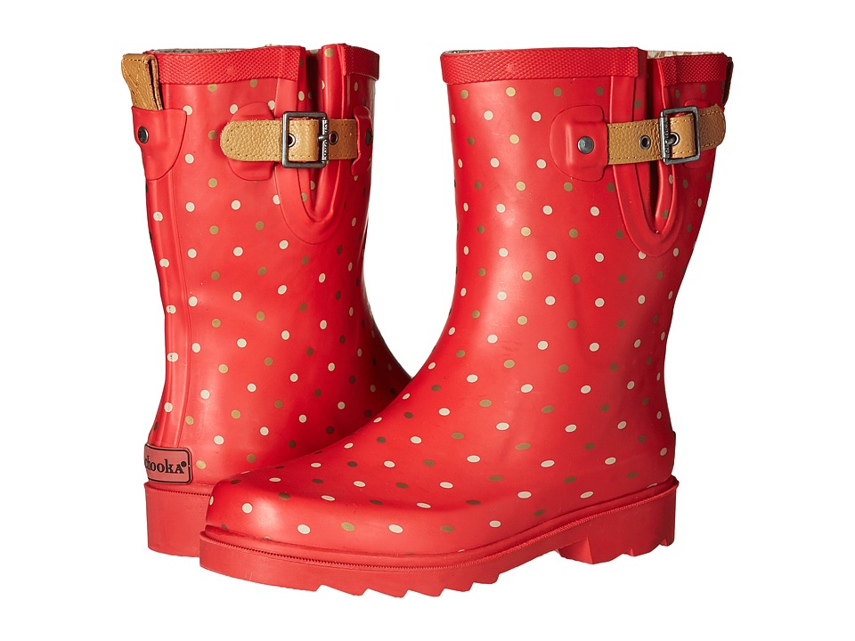 Chooka Classic Dot Mid Rain Boot (Red) Women