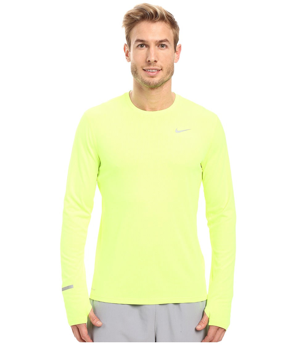 Nike Dri-FITtm Contour L/S Running Shirt (Volt/Reflective Silver) Men