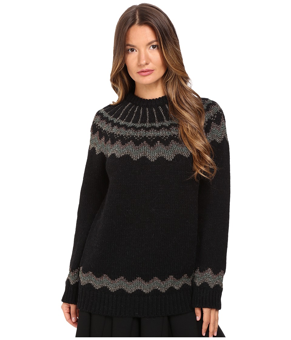 RED VALENTINO Mix Wool and Lurex Yarn with Lopi Motif (Black) Women
