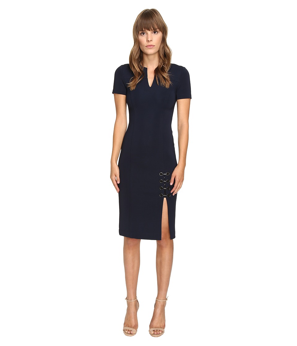 YIGAL AZROUEL Short Sleeve Dress w/ Eyelet Lacing Detail (Midnight) Women