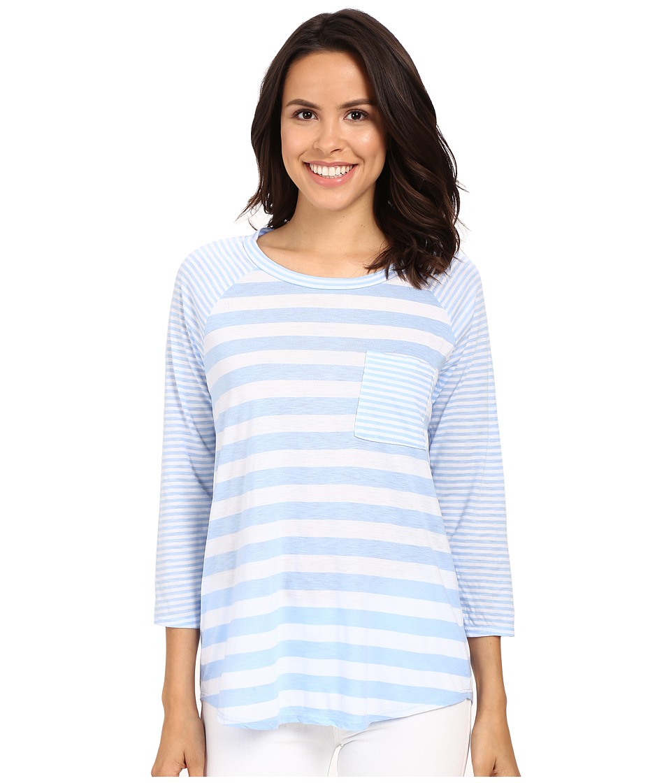 Michael Stars Mixed Stripe Raglan Pocket Tee (Water) Women