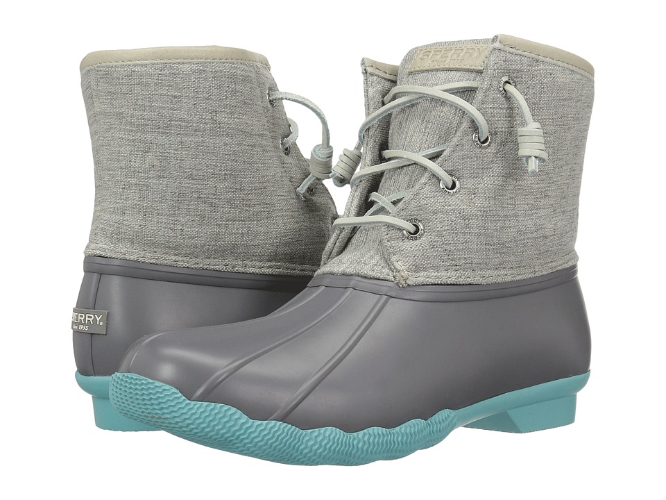 gray and teal duck boots