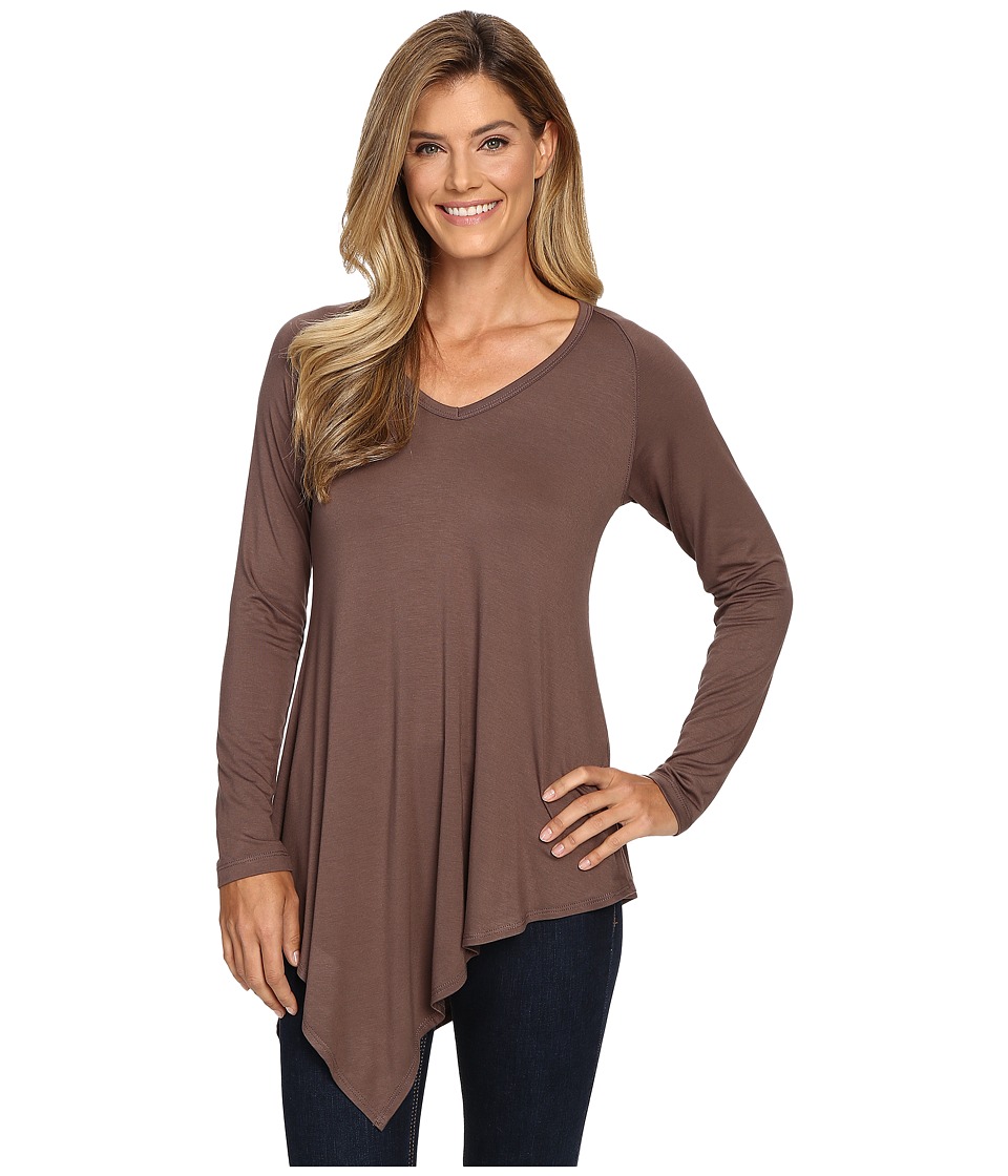 Karen Kane Asymmetrical V-Neck Tee (Mushroom) Women