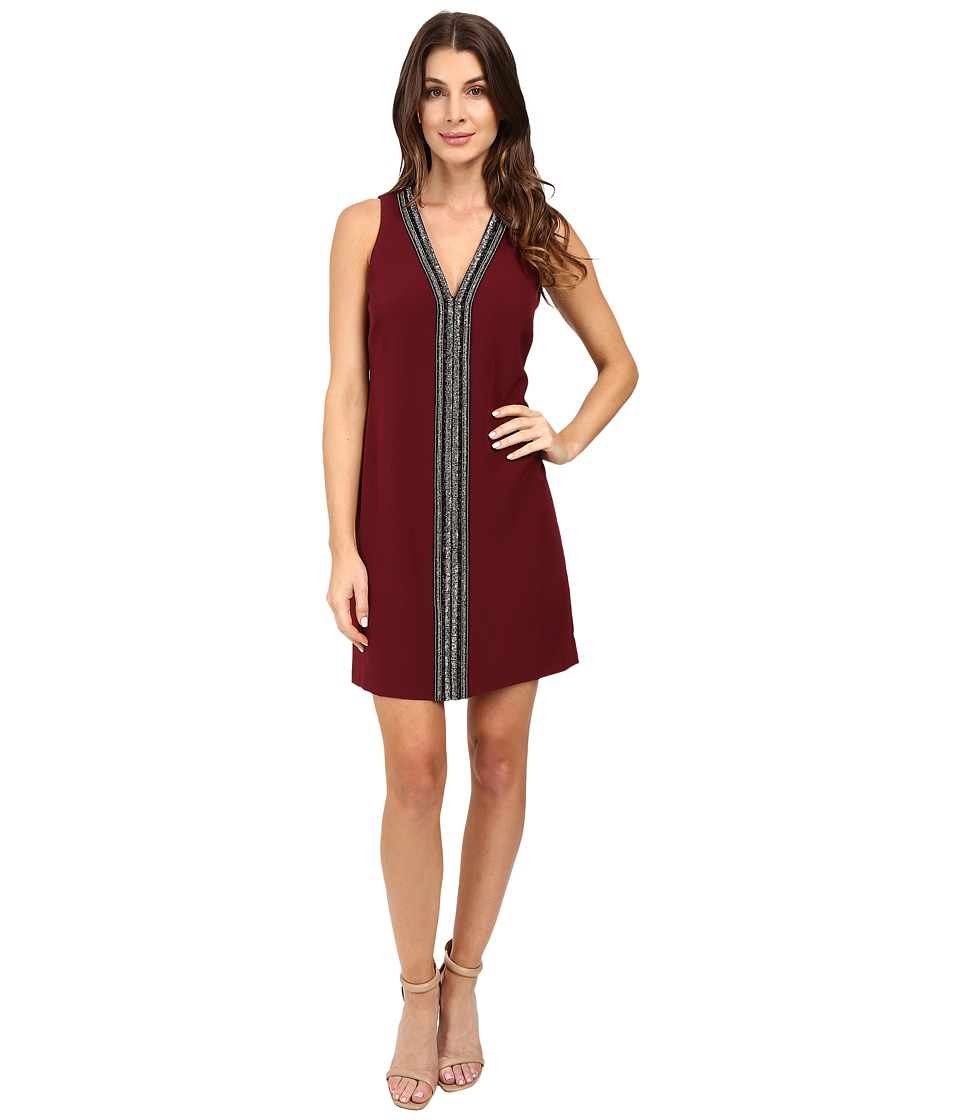 Laundry by Shelli Segal Sleeveless Beaded V-Neck Dress (Deep Garnet) Women