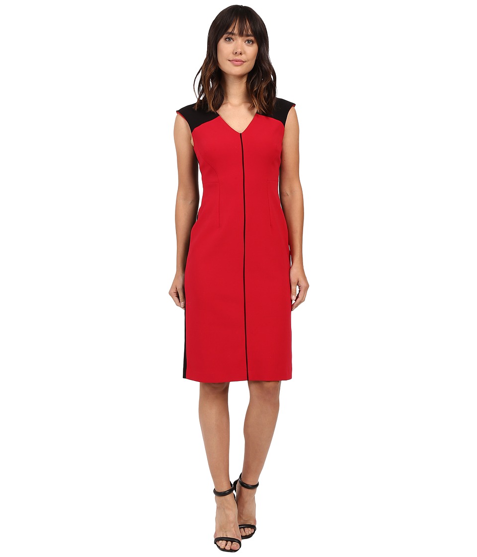 Ellen Tracy Color Block Piped Sheath (Rouge) Women