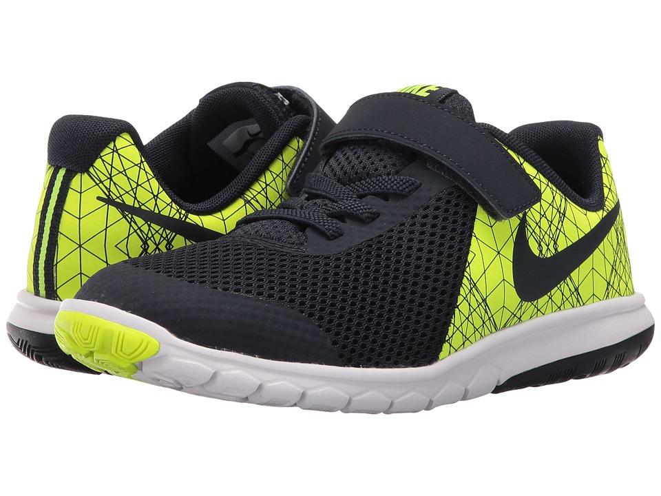 Nike Kids Flex Experience 5 Print (Little Kid) (Volt/White/Black/Obsidian) Boys Shoes