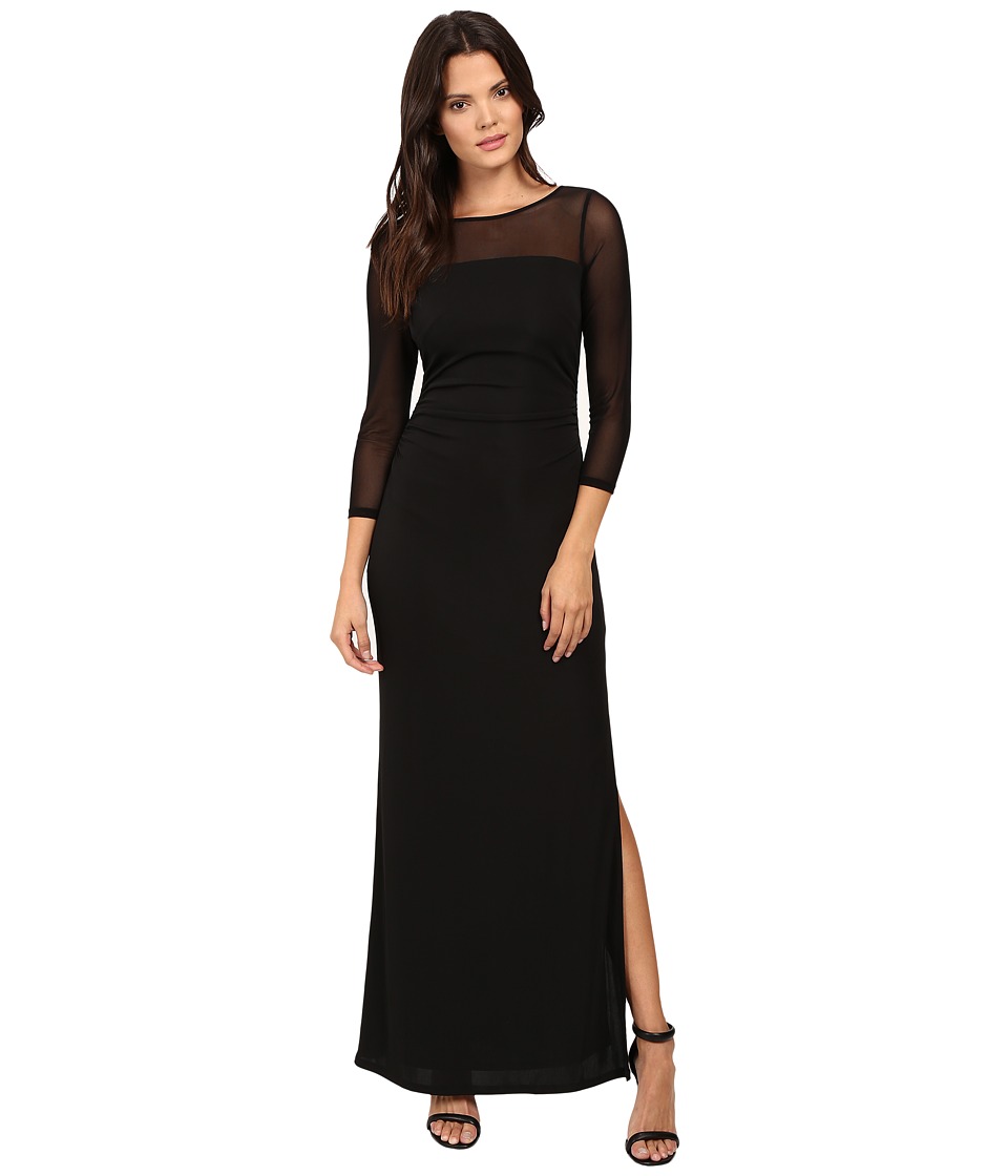 Laundry by Shelli Segal Matte Jersey Gown w/ Mesh Sleeves (Black) Women