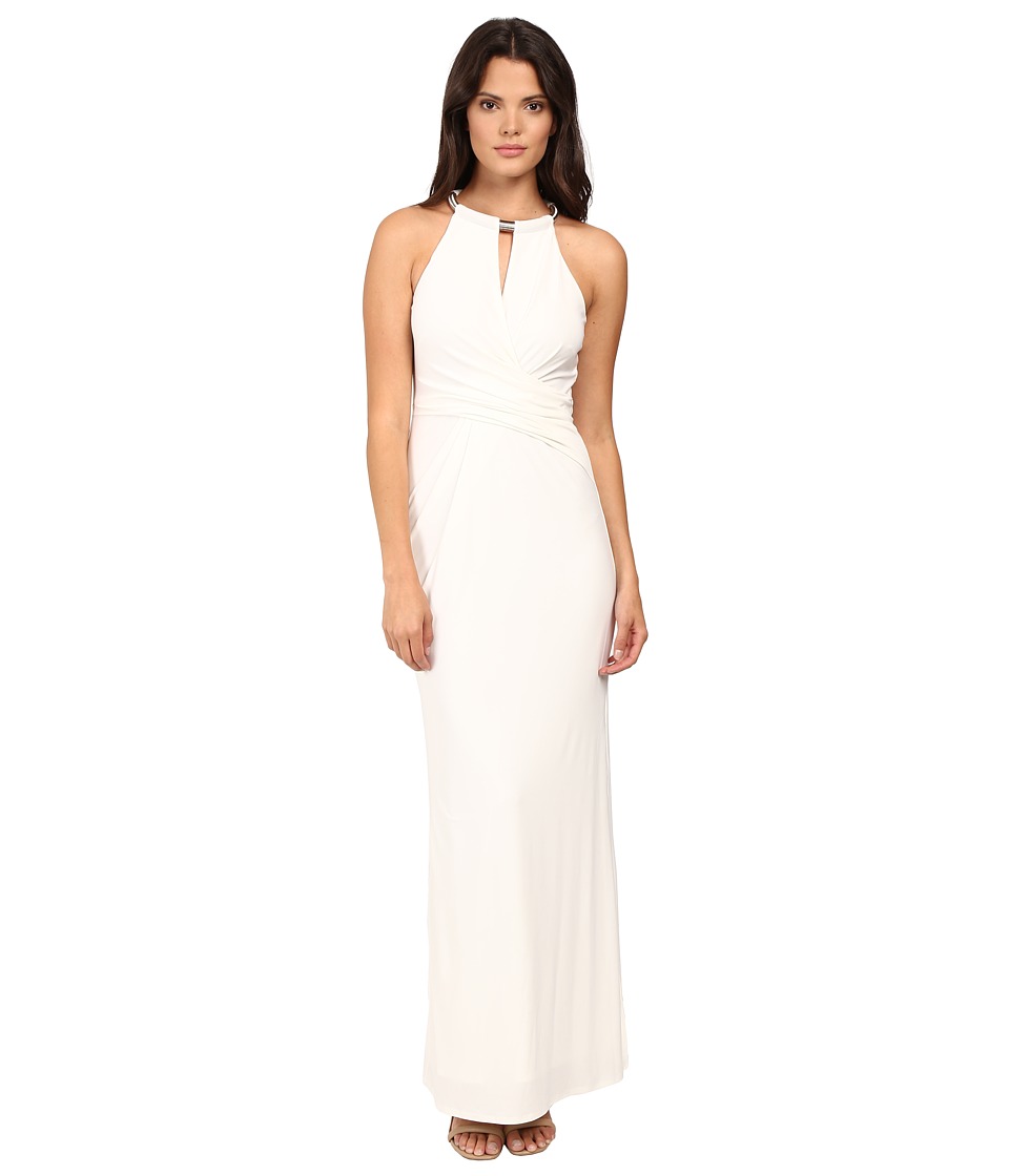 Laundry by Shelli Segal Matte Jersey Gown w/ Necklace Detail (Warm White) Women