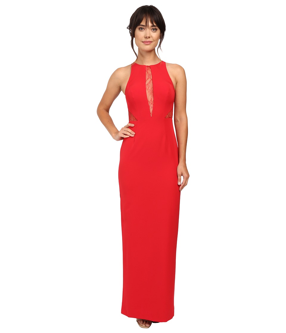 Aidan Mattox Crepe Gown w/ Lace Back and Lace Insets (Red) Women