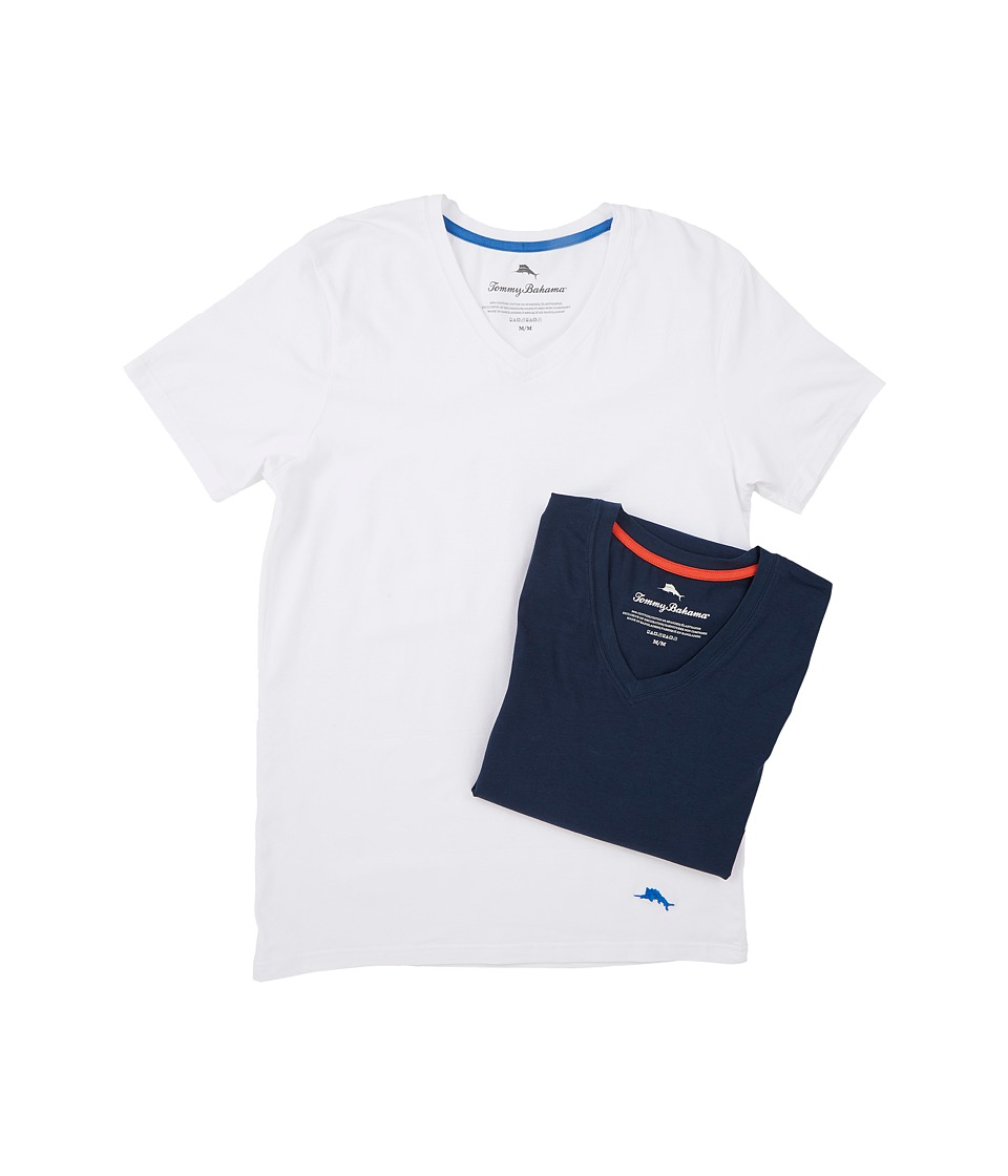 Tommy Bahama Solid Stretch Cotton Comfort V-Neck T-Shirt 2-Pack (White/Navy) Men