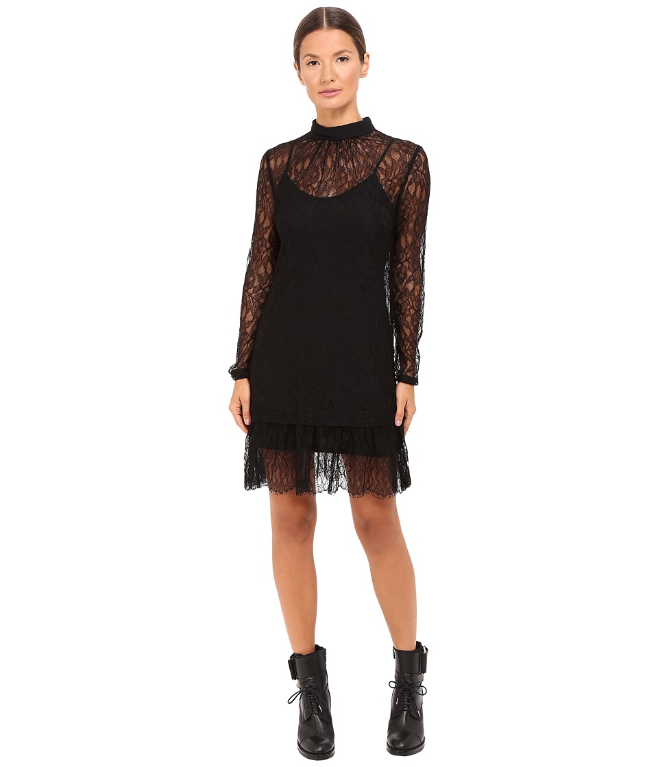 McQ Gather Ruffle Blouse Dress Lace (Black) Women