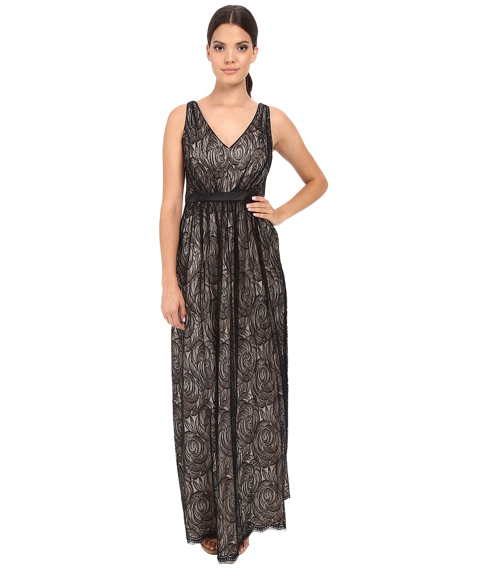 Adrianna Papell Halter Lace Illusion Dress (Black/Nude) Women