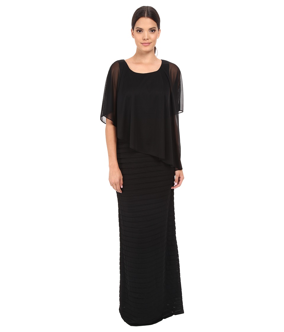 Adrianna Papell Asymmetrical Caplet Tucked Gown (Black) Women