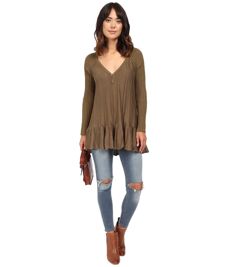 Free People Ribs and Ruffles Sweater (Green Combo) Women