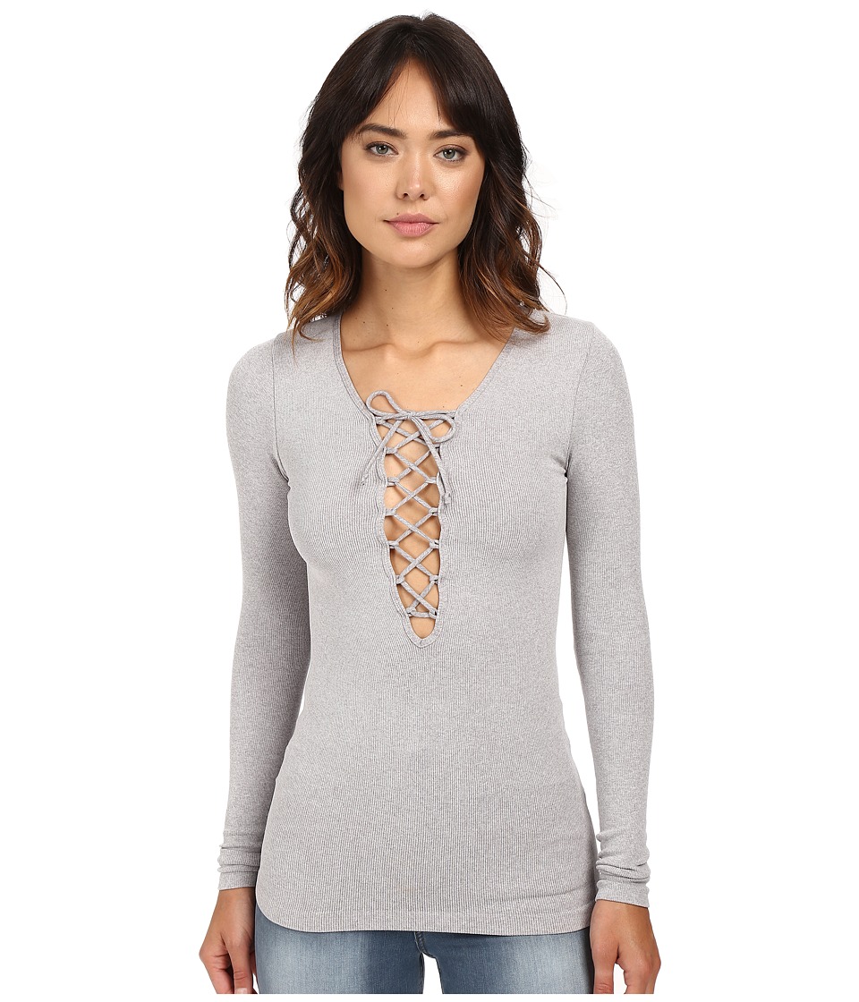 Free People Lace-Up Layering Tee (Grey) Women