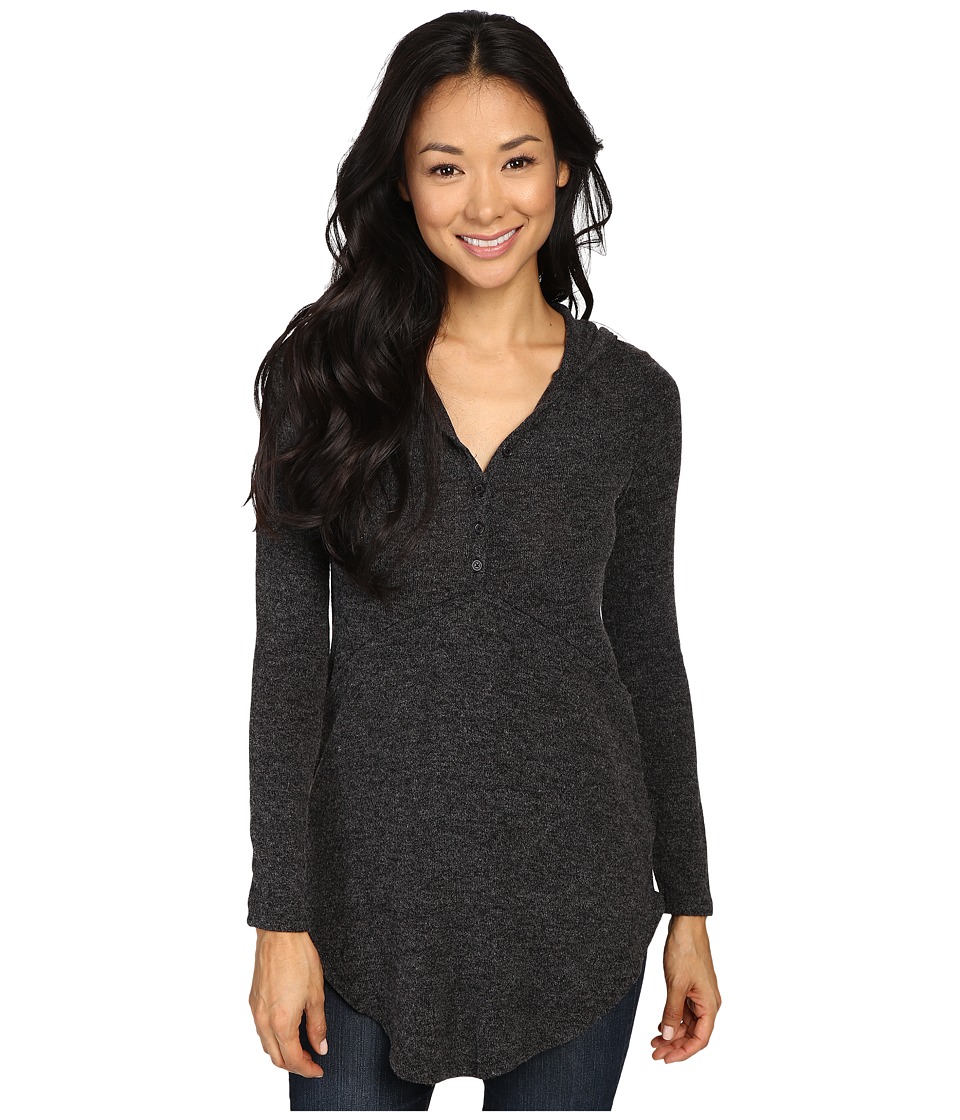 Mod-o-doc Luxe Heather Sweater Henley Hoodie (Black Heather) Women