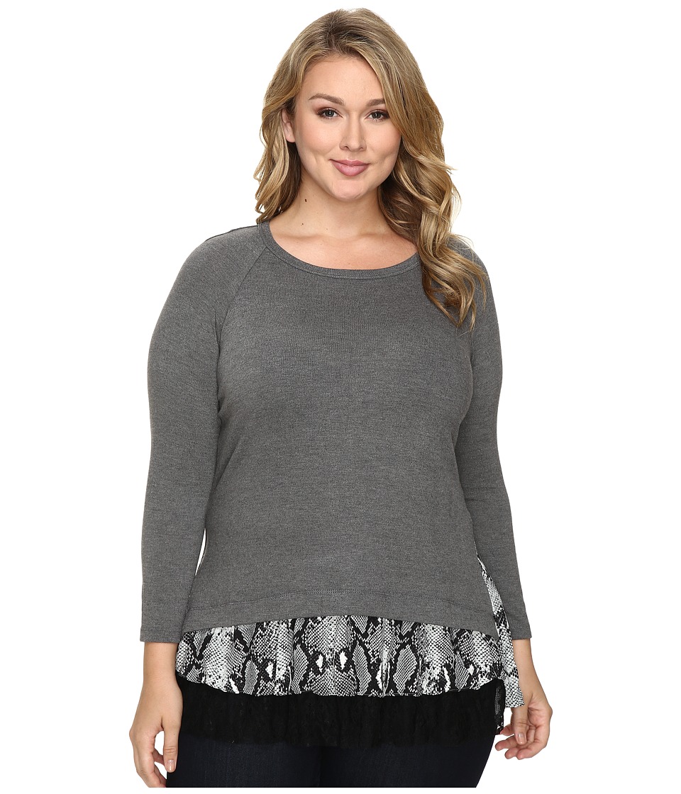Karen Kane Plus Plus Size Snake Print Inset Sweater Top (Dark Heather Grey/Black) Women