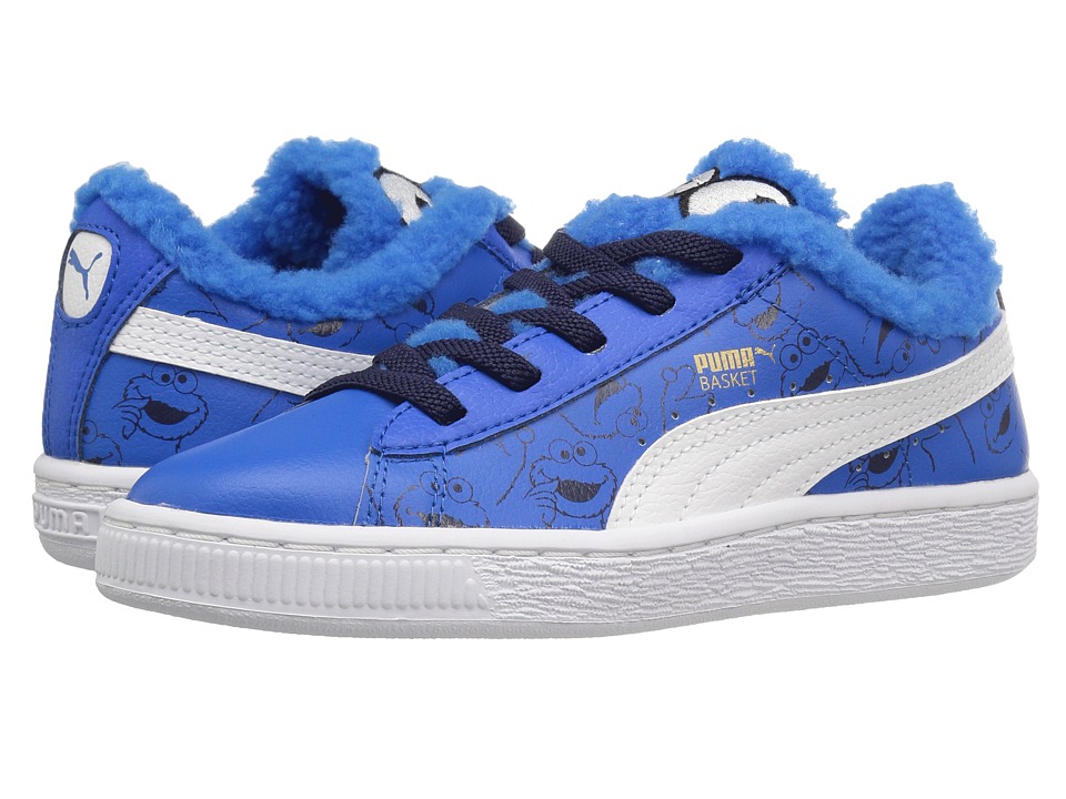 Puma Kids Basket Sesame Cookie Monster AC (Little Kid) (Electric Blue Lemonade/Puma Black) Kids Shoes