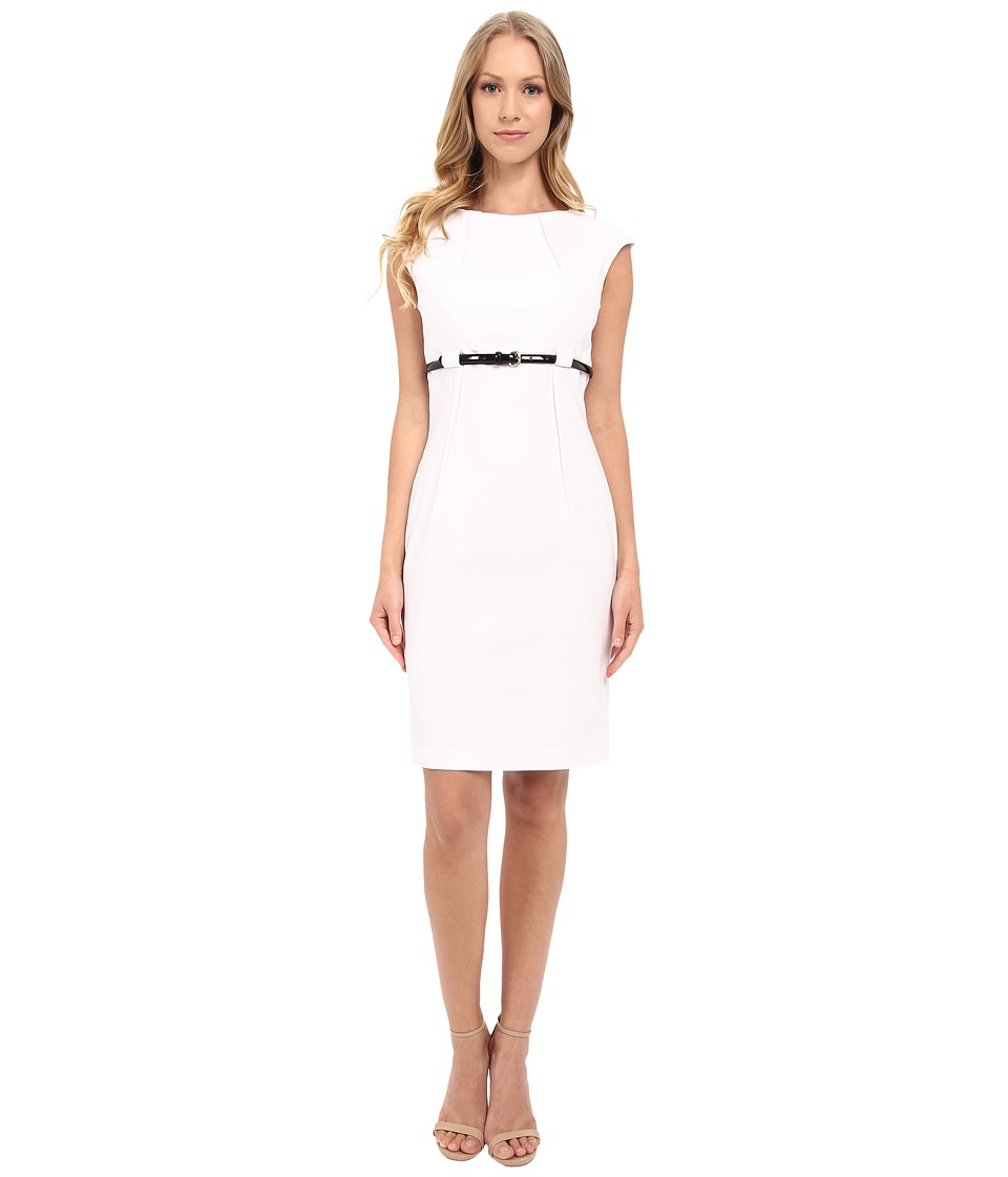 Calvin Klein Cap Sleeve Empire Waist Sheath Dress CD5G1BD6 (White) Women