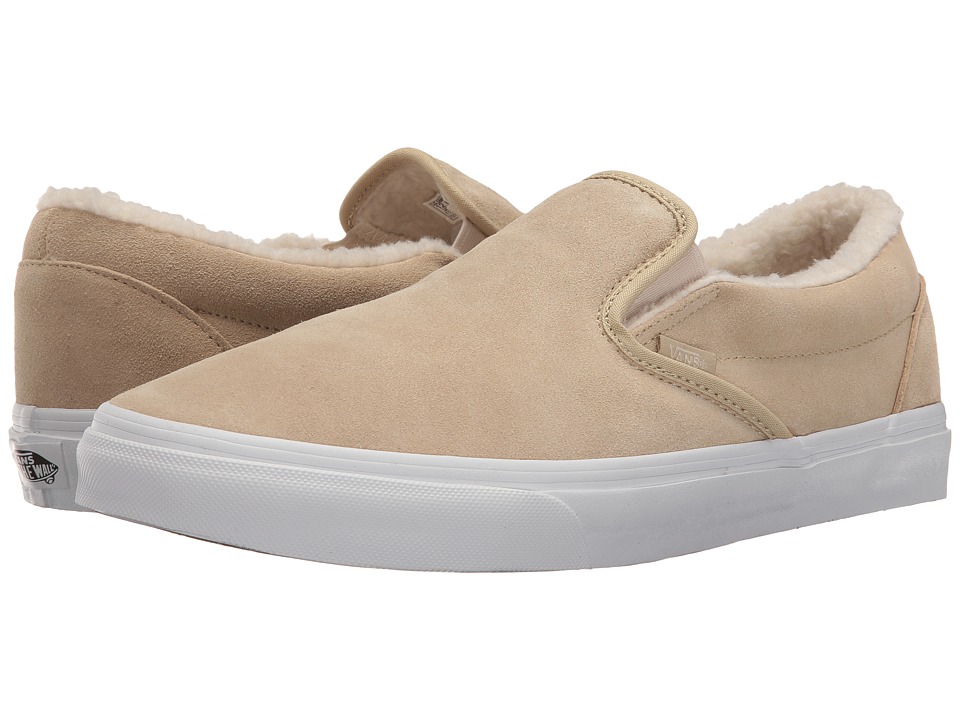 Vans Classic Slip-On ((Suede/Fleece) Pale Khaki/True White) Skate Shoes