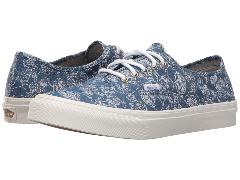 Vans Authentic Slim ((Chambray Retro Floral) Blue) Athletic Shoes