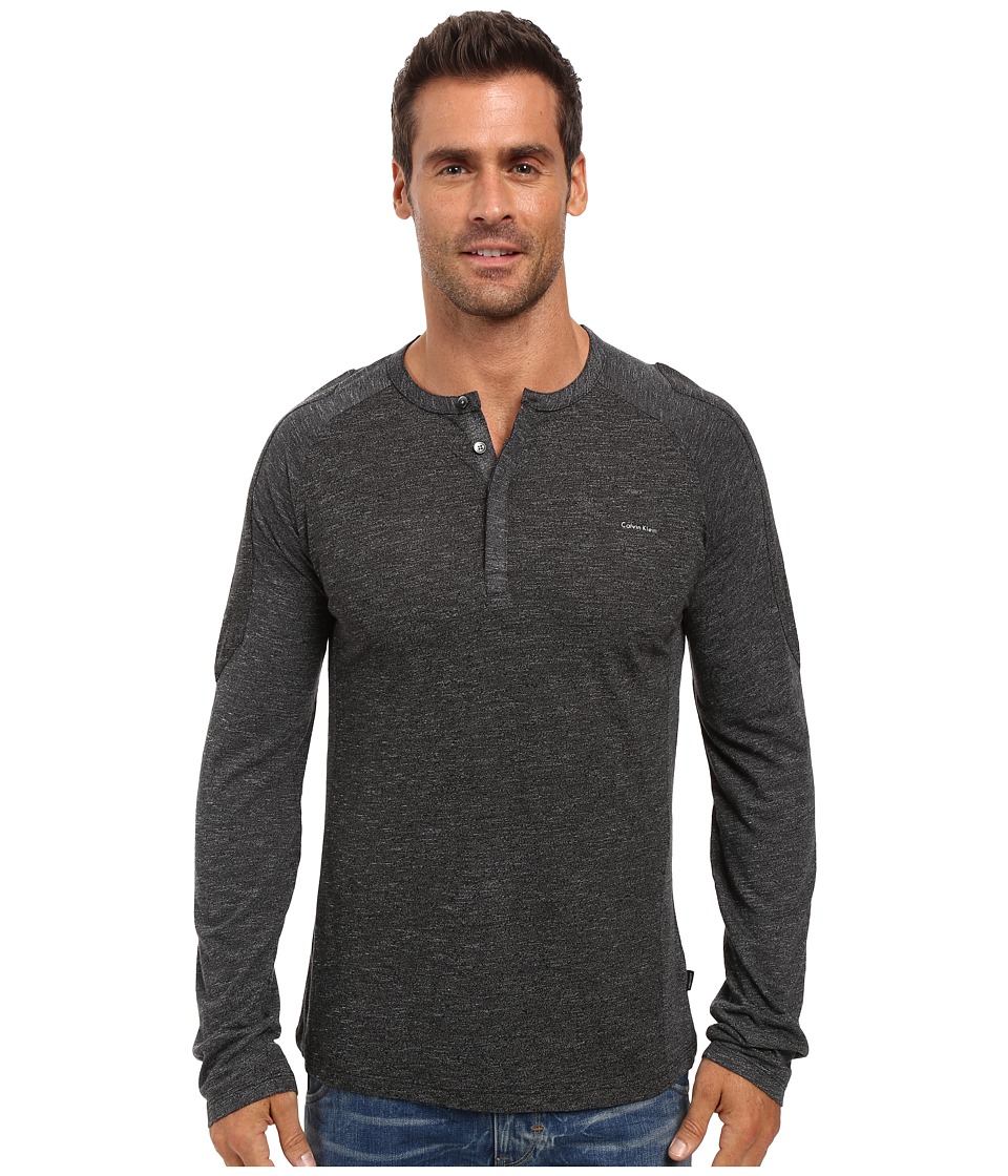 Calvin Klein - Long Sleeve Color Blocked Henley (Black Combo) Men