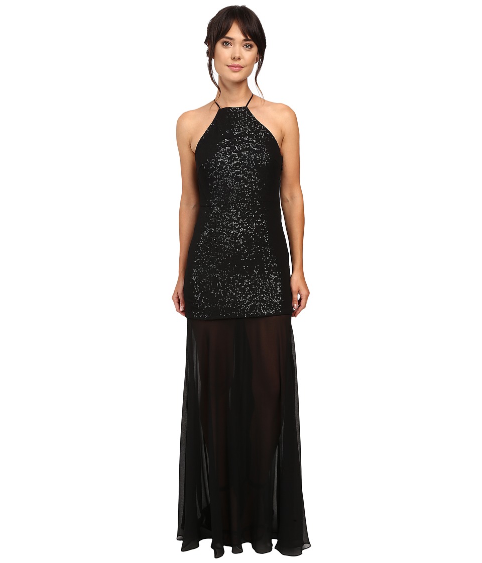 Halston Heritage Halter Sequin High-Low Gown (Black/Gunmetal) Women