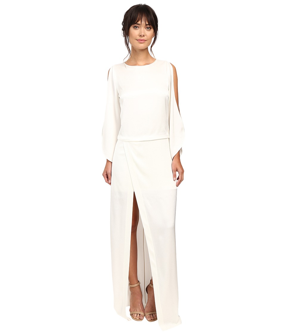Halston Heritage Boat Neck Gown with High Slit (Winter White) Women