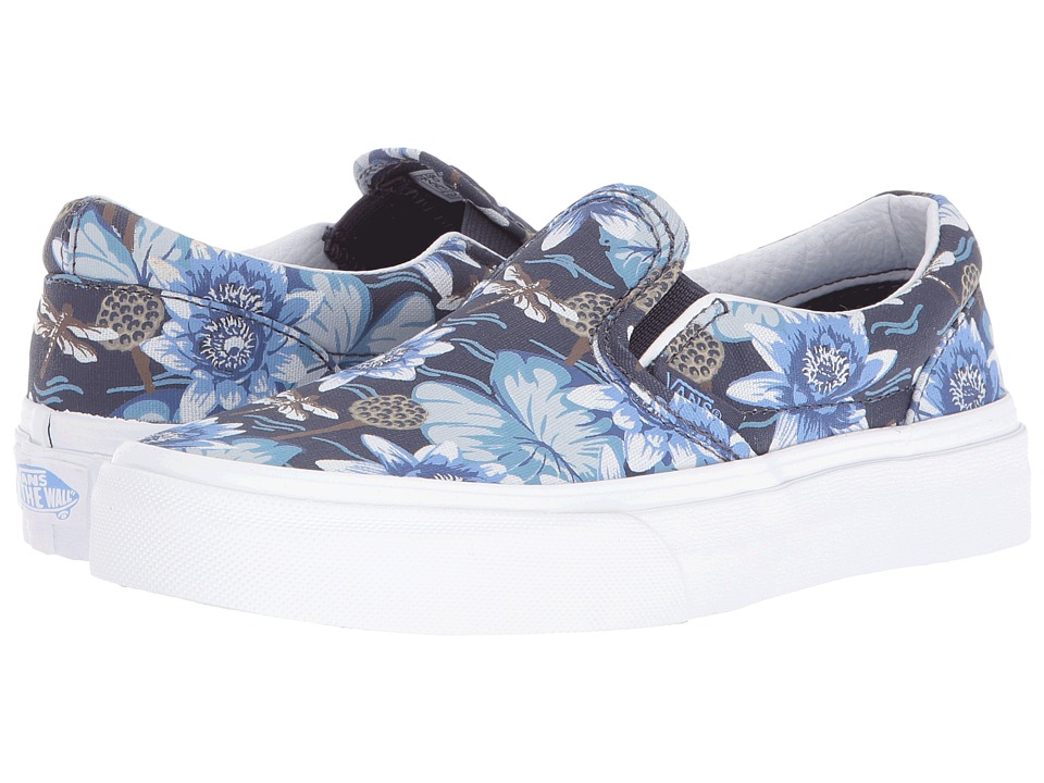 Vans Kids Classic Slip-On (Little Kid/Big Kid) ((Dragon Floral) Parisian Night/True White) Girls Shoes